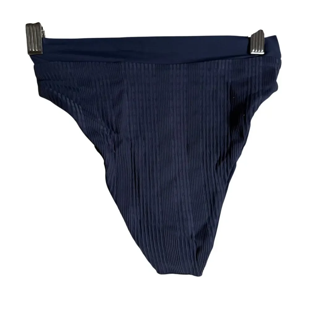 L*Space Court Slate Crossover V Waist Ribbed High Leg Bikini Swim Bottoms S - Picture 8 of 9